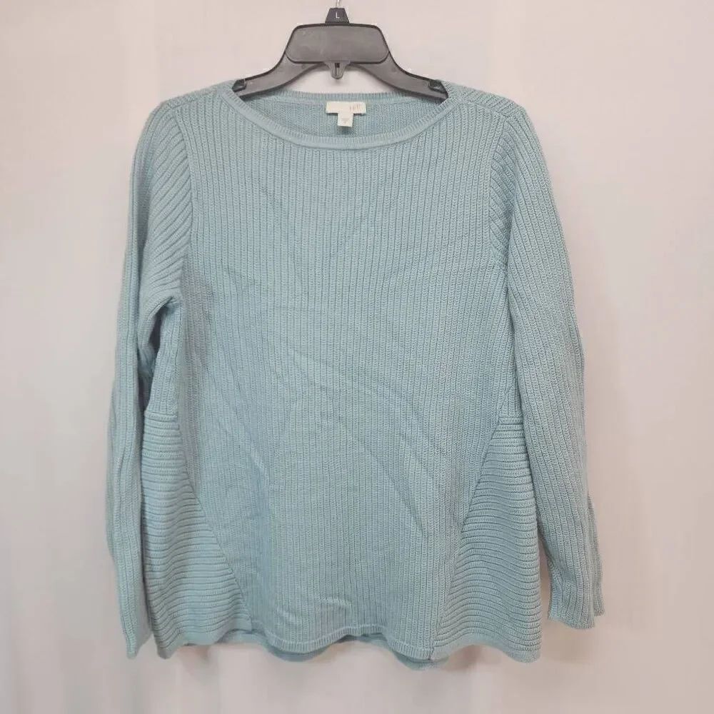 J Jill Sweater Size Medium Womens Boat Neck Blue Pullover Sweatshirt Cotton Ribb